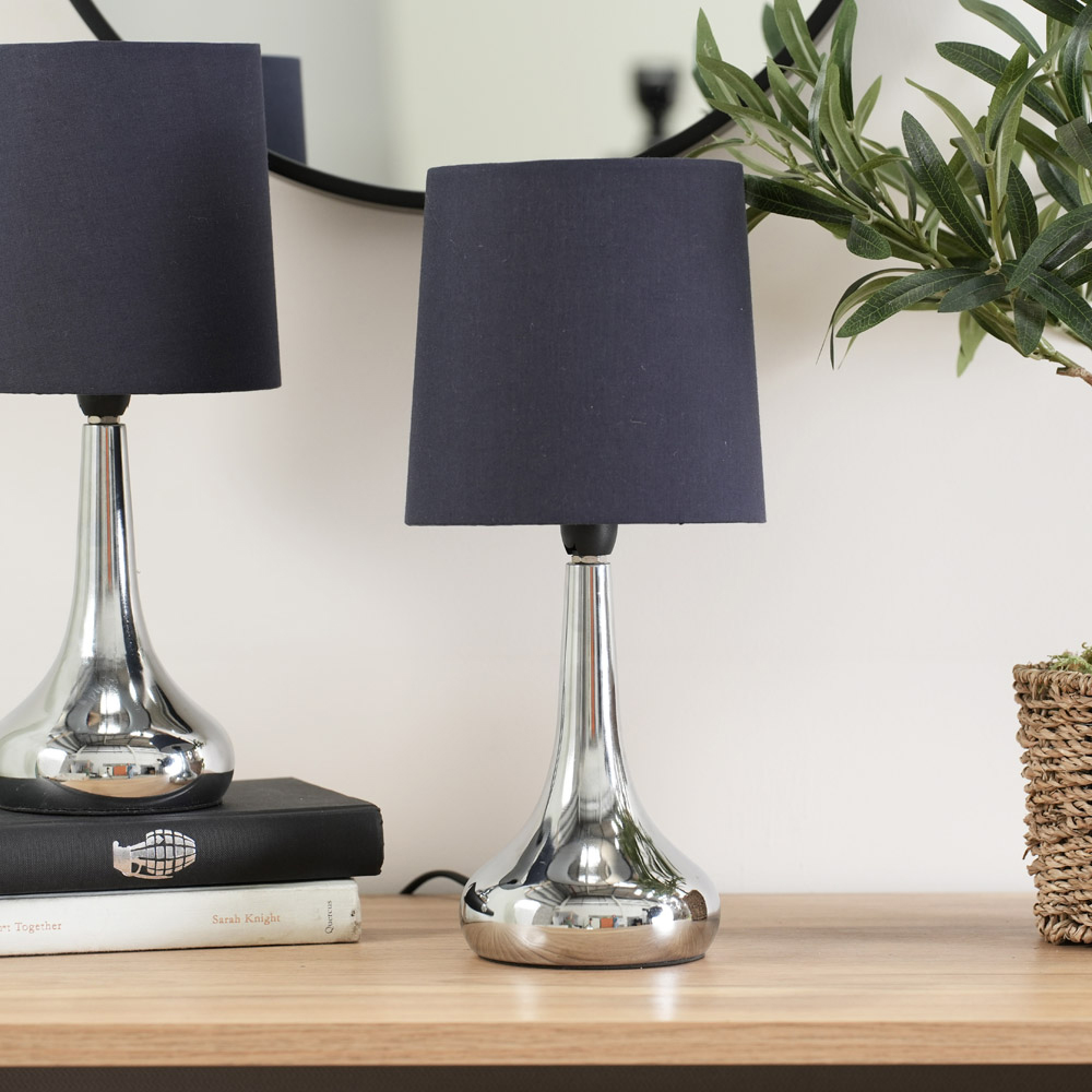 ValueLights Teardrop 2 Pack Navy Shade Chrome Touch LED Table Lamp Image 4