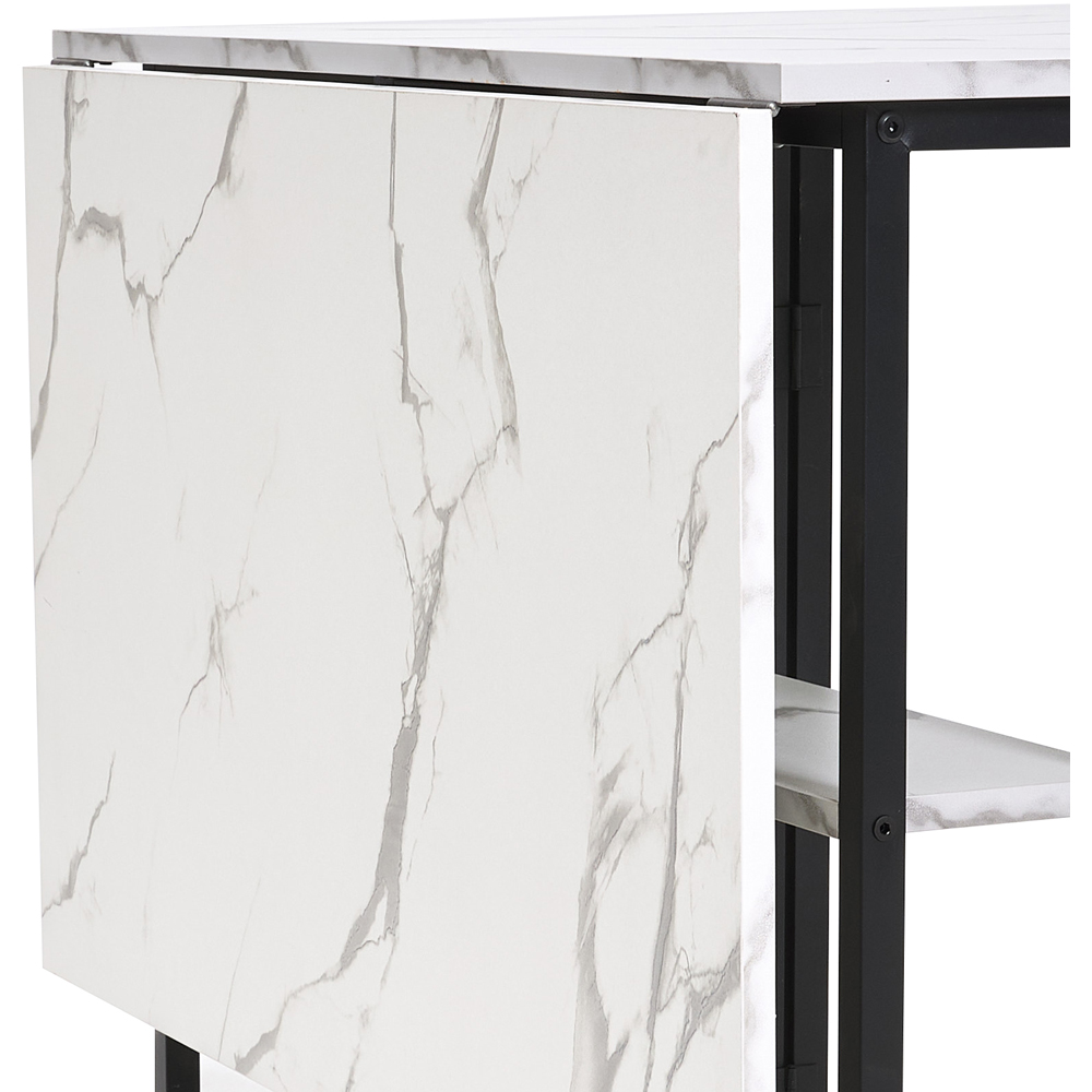 Living and Home 6 Seater Black and White Marble Effect Folding Dining Table with Shelf Image 4