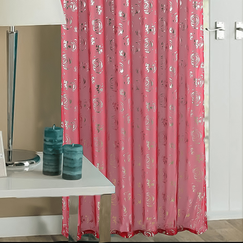 Velosso Geneve Red Foil Flower Voile Panel Curtain 150 x 122cm Image 3