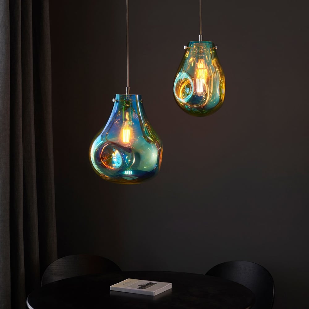 Merano Perugia Small Metallic Glass Petrol Pendant Ceiling Lamp Image 8