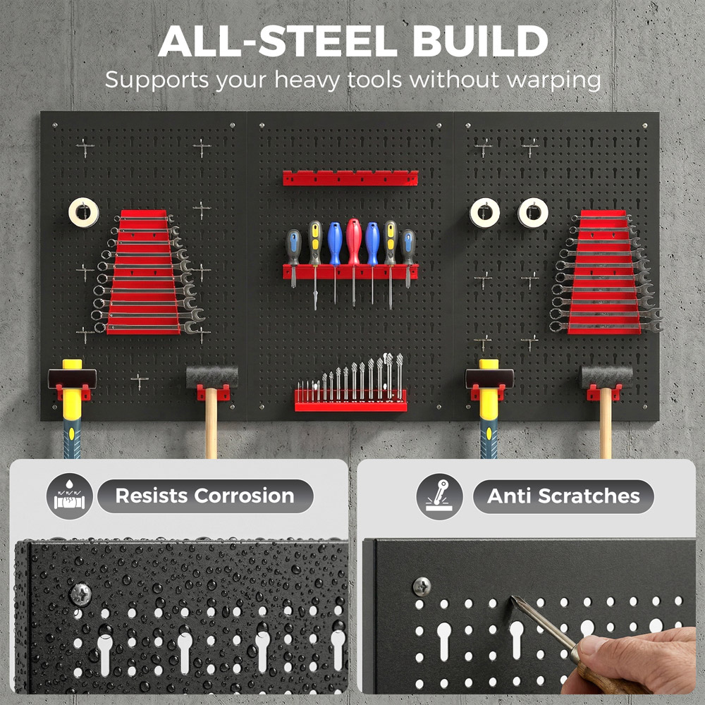 HOMCOM 28 Piece Wall Mounted Pegboard with Hooks and Storage Shelves Image 6