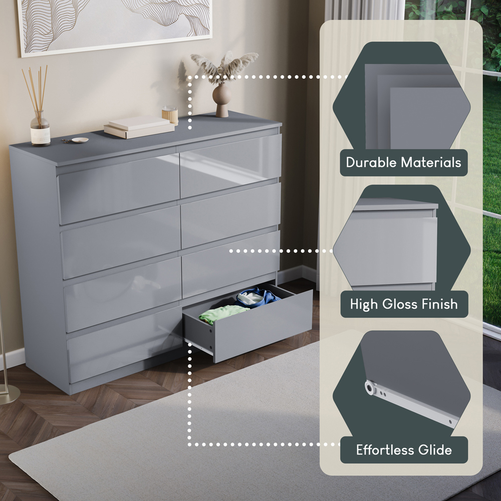 VIDA DESIGNS Glinton 8 Drawer Grey Chest of Drawers Image 6