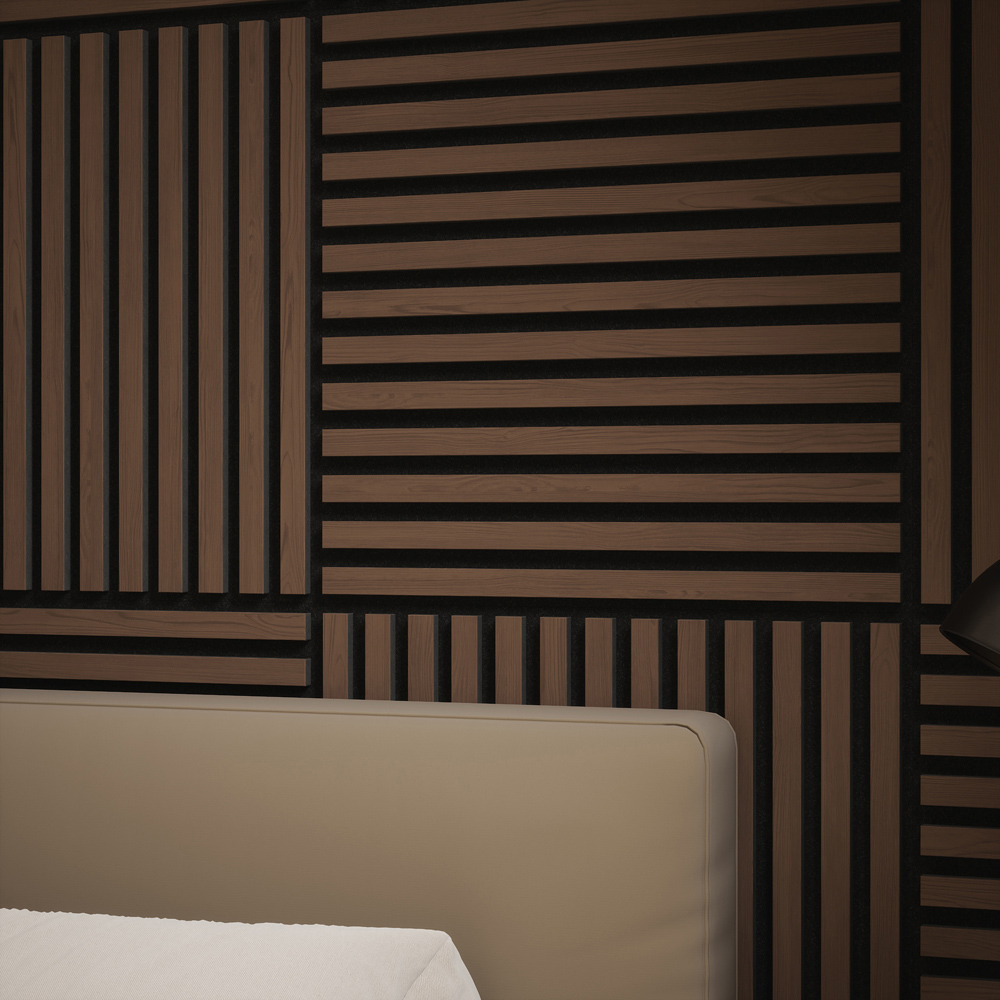 Tuscan Walnut PVC Wrapped Acoustic Wall Tile 55.3 x 55.3cm 4 Pack Image 4