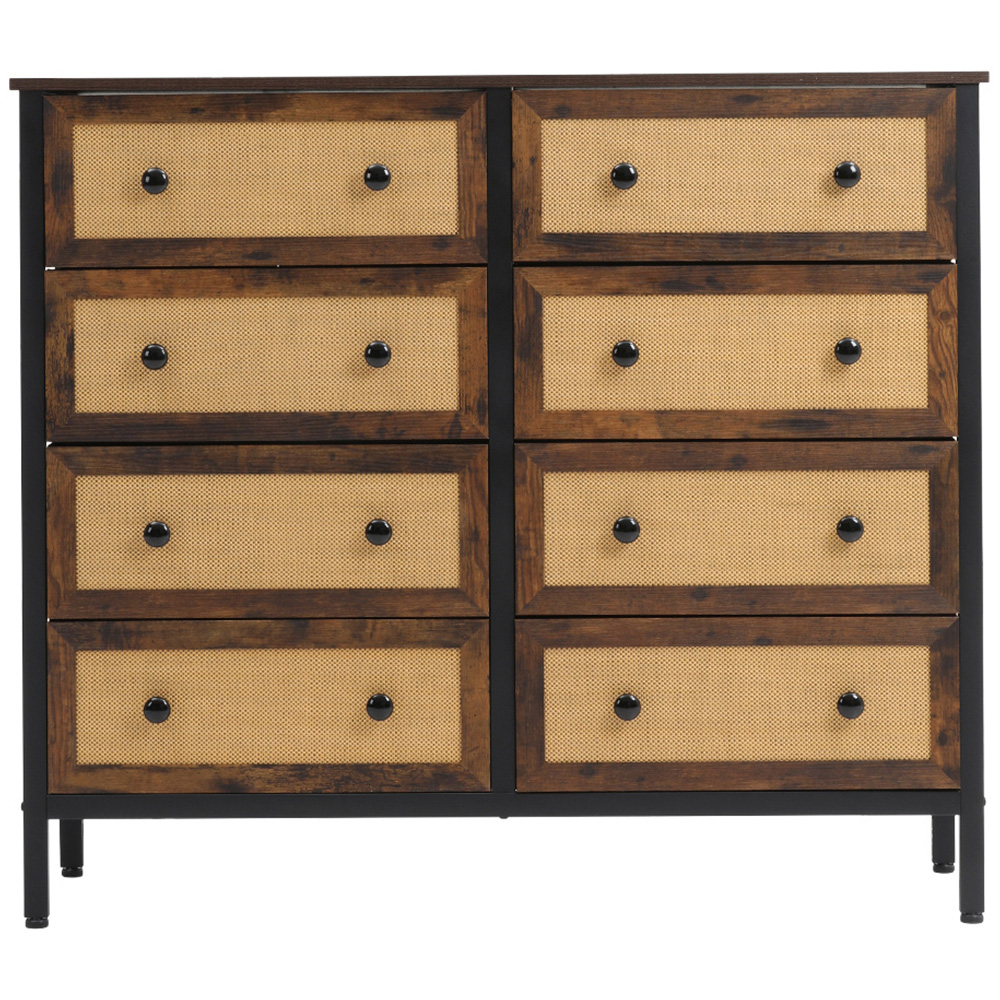 H&O Direct 8 Drawer Rattan Detailing Rustic Cabinet Image 2