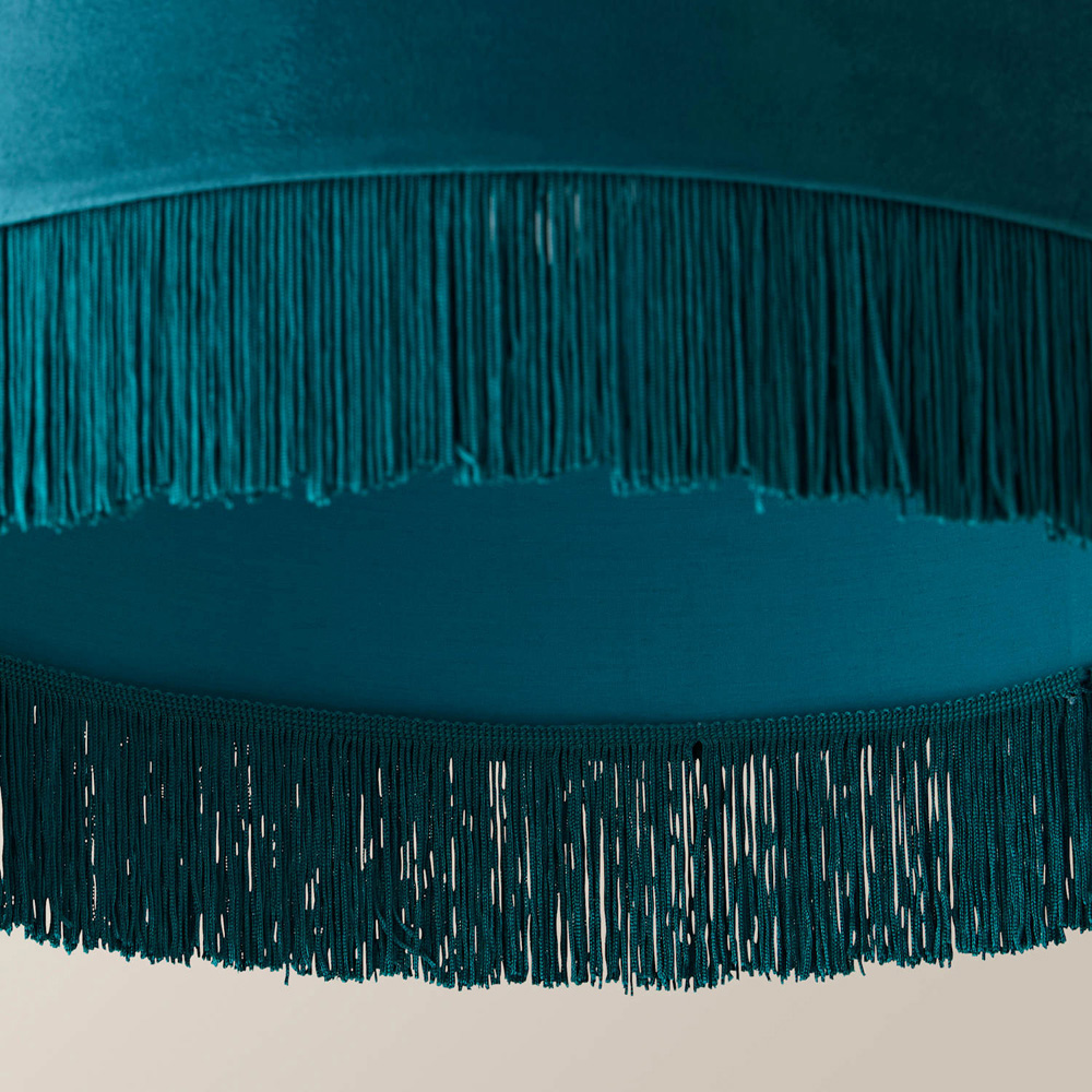 ValueLights Melody Teal Velvet Squat Ceiling Lamp Shade with Fringe Trim Image 5