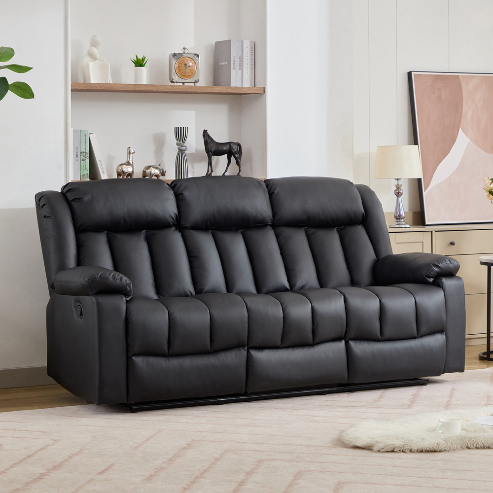 Artemis Home Sheridan 3 Seater Black Leather Manual Recliner Sofa with Central Console Image 4
