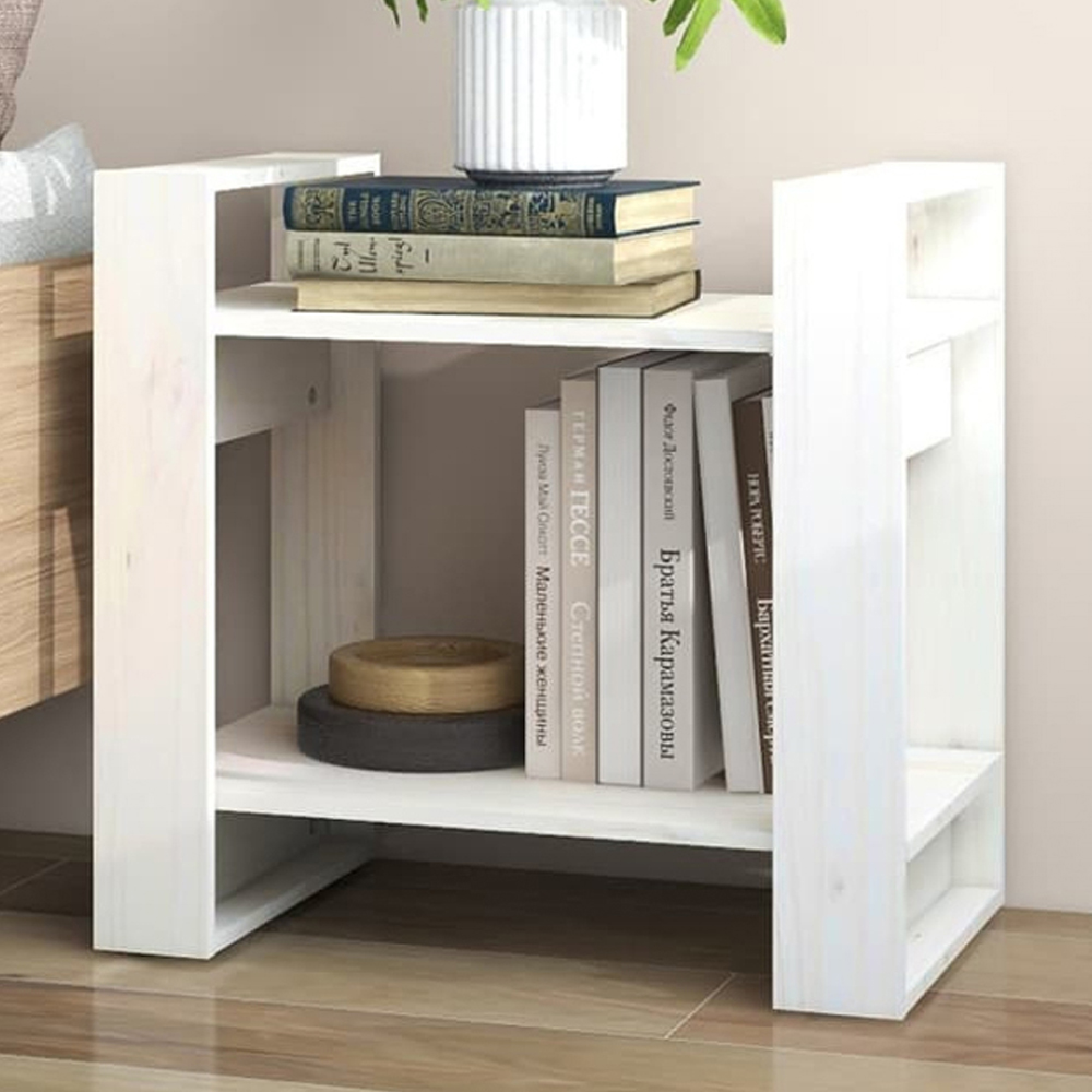 vidaXL 2 Shelf White Solid Pine Wood Bookcase Image 1