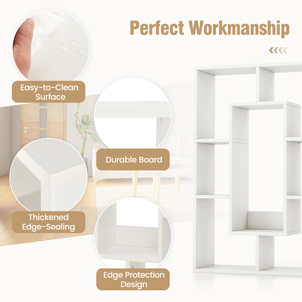 Costway 7 Shelf White Geometric Bookshelf Image 7