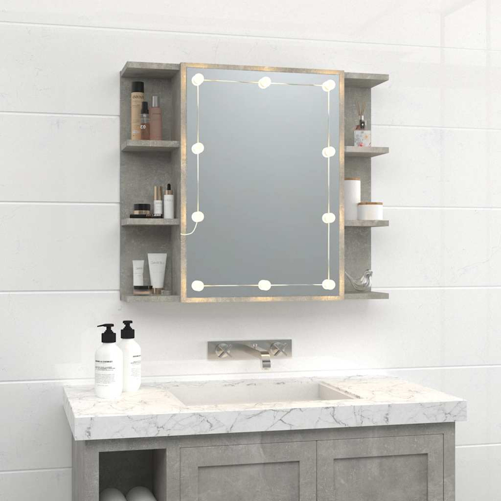vidaXL Single Door 3 Shelf LED Concrete Grey Mirror Cabinet Image 6