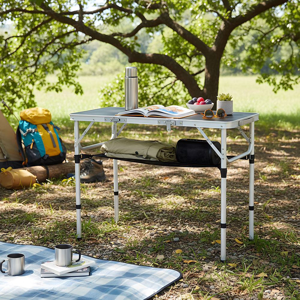 Living and Home 3ft Black Tri-Fold Aluminium Alloy Camping Table Image 2