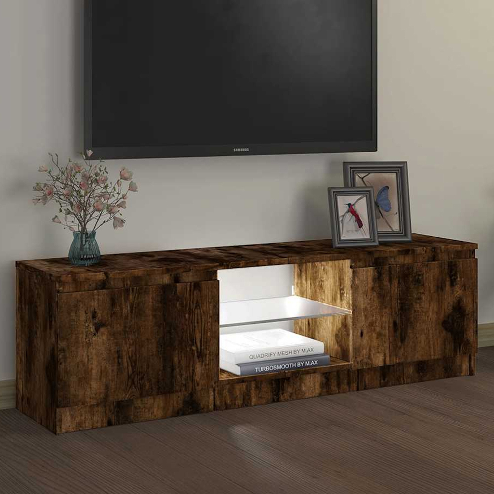 vidaXL 2 Door 2 Shelf Smoked Oak LED TV Cabinet Image 1