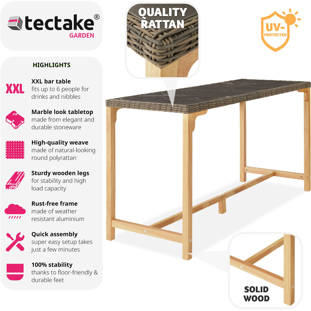 tectake 6 Seater Nature Polyrattan Garden Bar Bistro Table Image 2