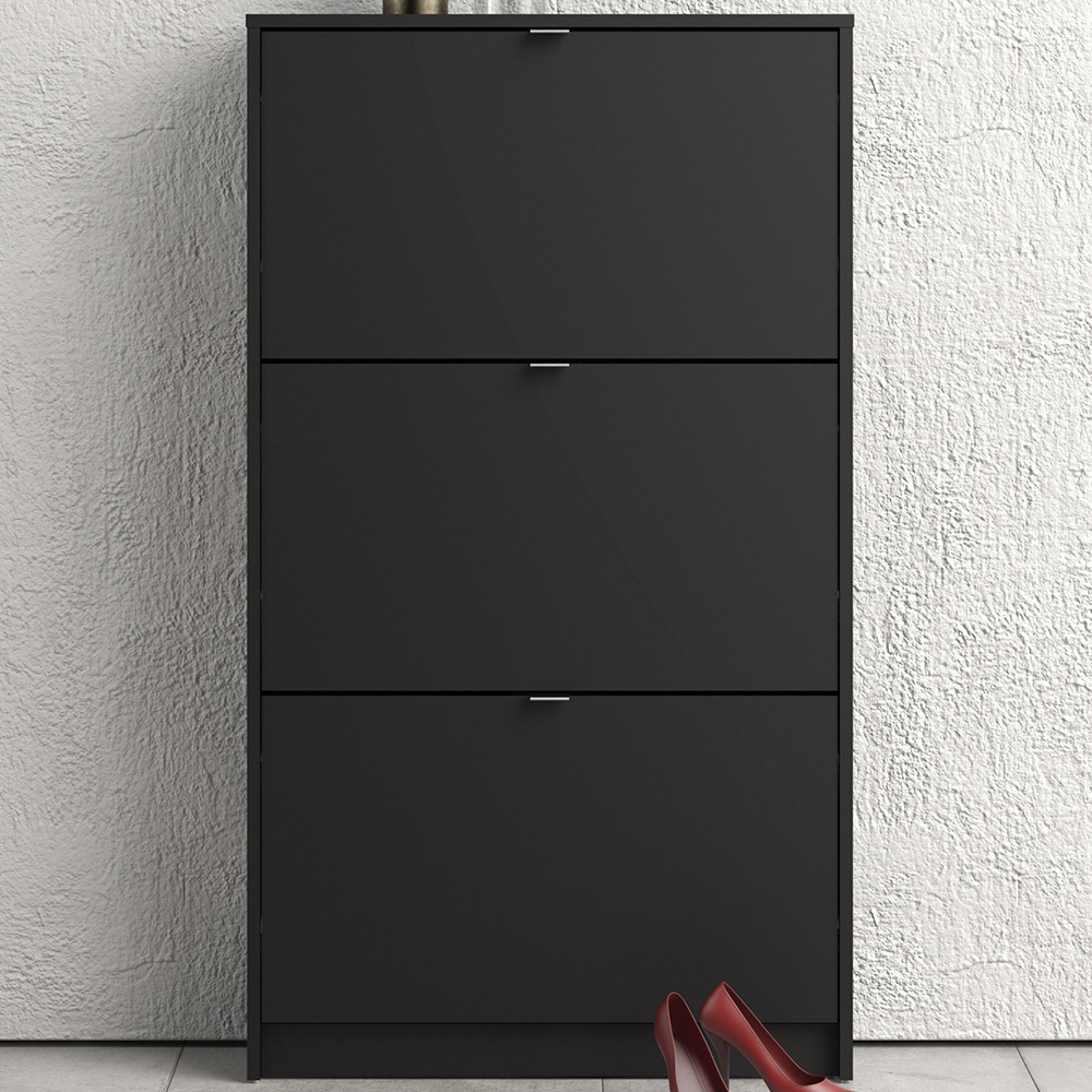 Florence Shoes 3 Flip Door Single Layer Matt Black Shoe Storage Cabinet Image 1