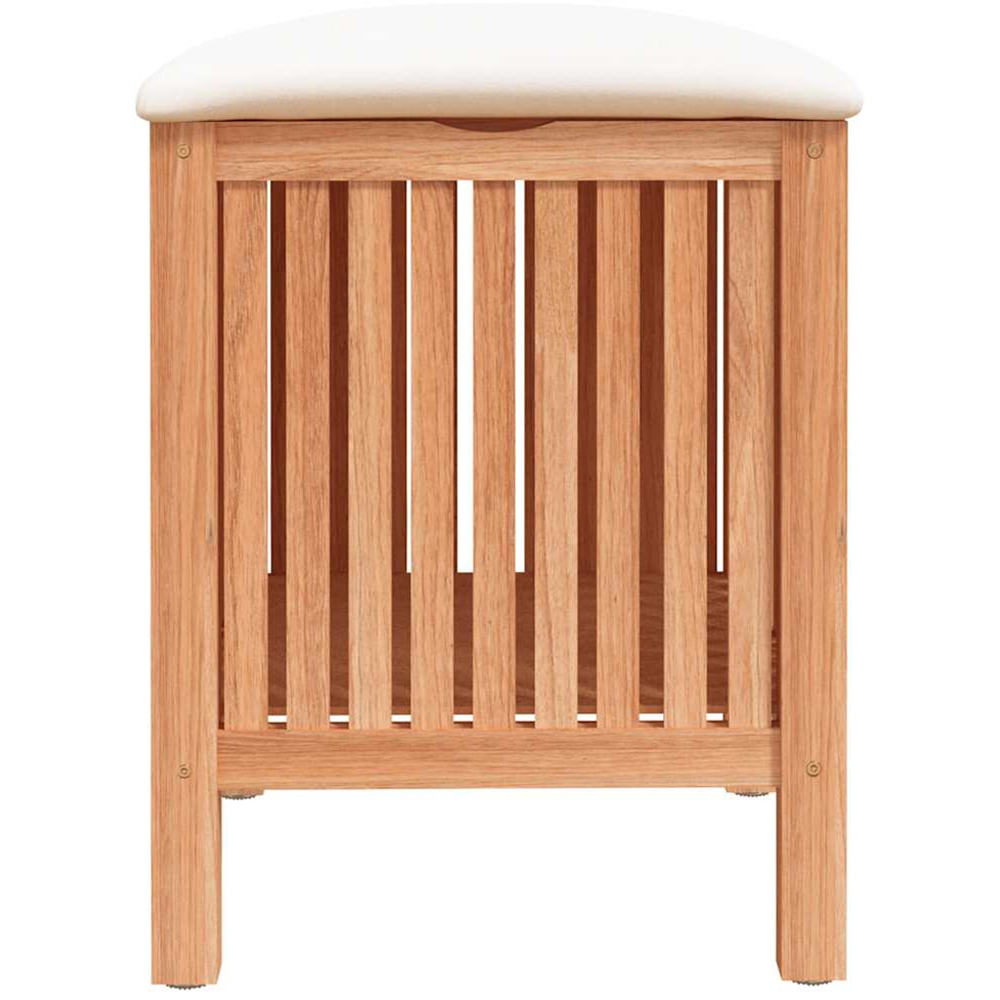 vidaXL Brown Walnut Wood Slatted Laundry Storage Bathroom Stool with Cushion Image 4