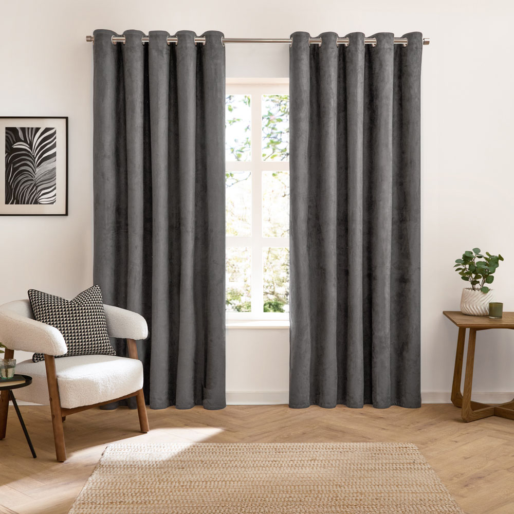 Furn Verso Charcoal Reversible Suede-Look Blackout Eyelet Curtains 229 x 229cm Image 4