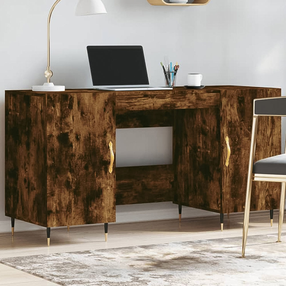 vidaXL 2 Door Computer Desk Smoked Oak Image 1