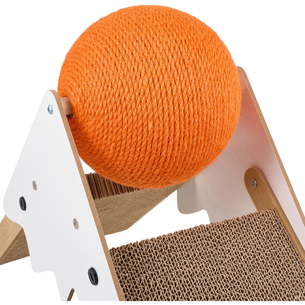 H&O Direct Snowy Mountain Wooden Cat Scratcher with Spinning Ball Image 5