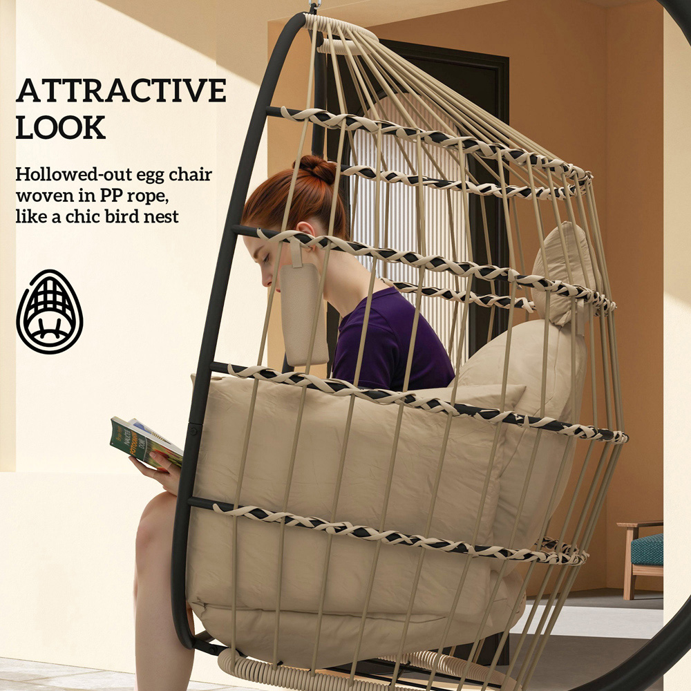 Outsunny Khaki Egg Chair with Folding Basket Image 4