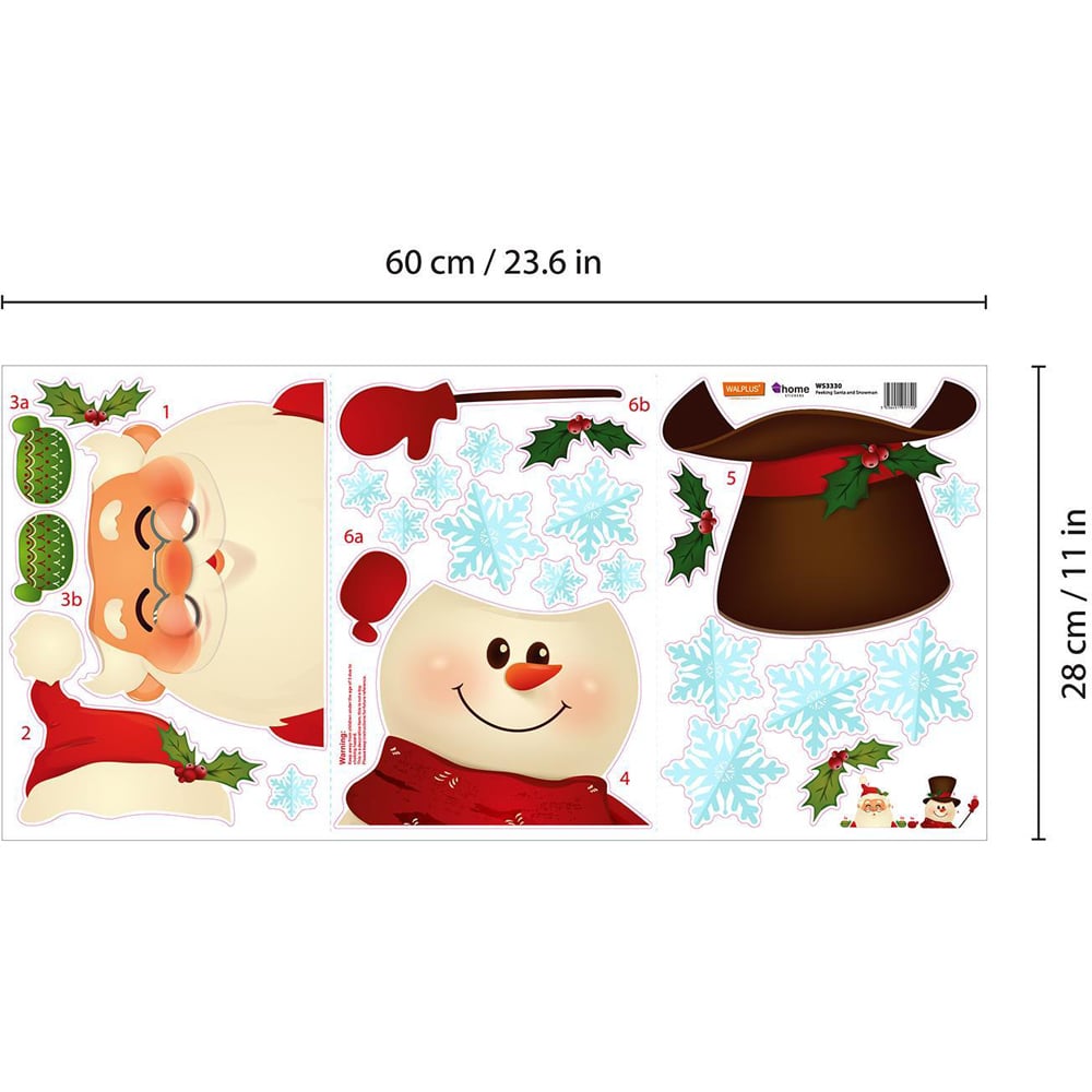 Walplus Peeking Santa and Snowman Self Adhesive Christmas Wall Stickers 26 Piece Image 6
