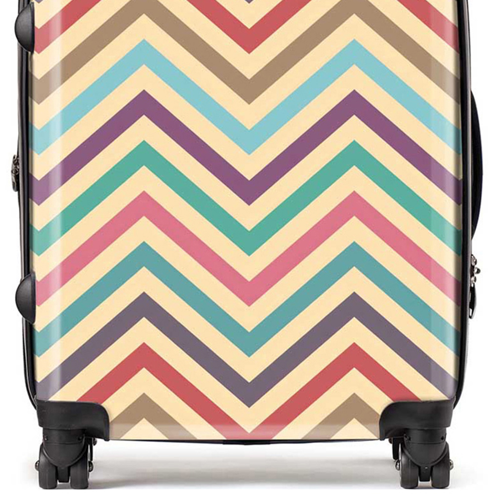 Warren Reed Designer Large Geometric Vintage Coloured Chevron Pattern Suitcase Image 2