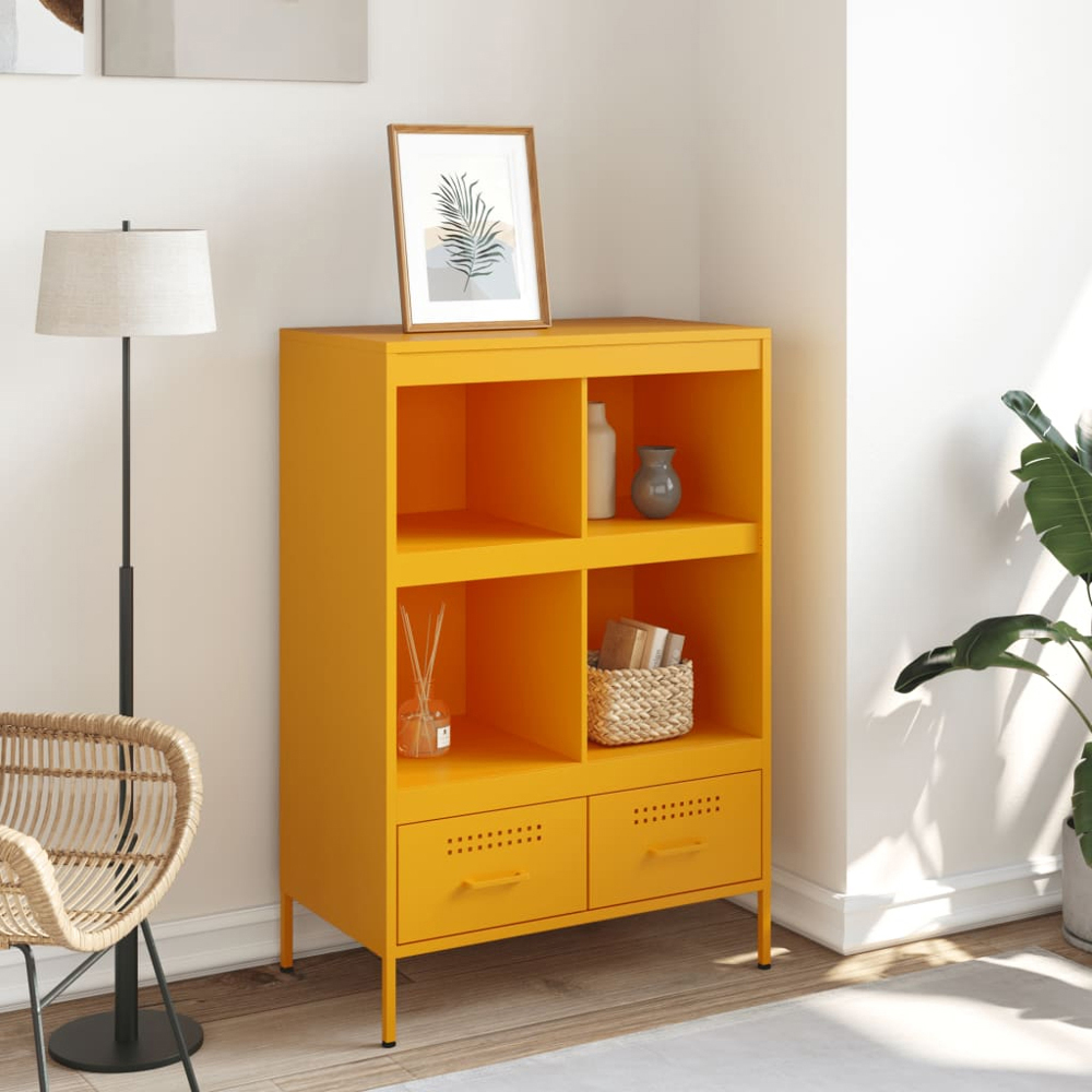 vidaXL 2 Drawer 4 Shelf Yellow Highboard Image 9