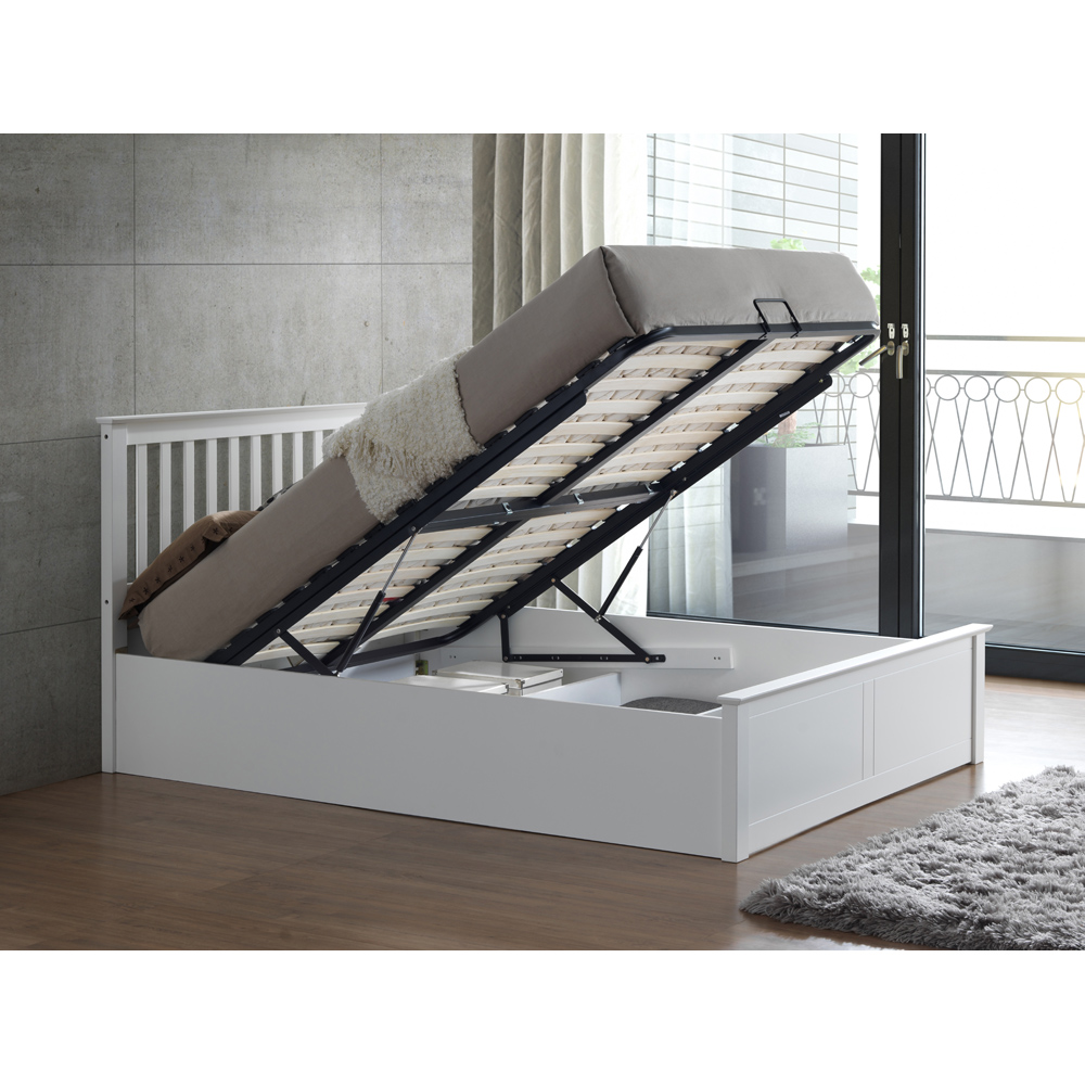 Malmo Double White Wooden Ottoman Bed Frame Image 2