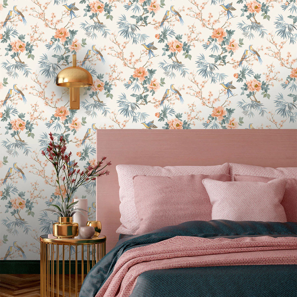 Rasch Amelie Chinoiserie Orange and Blue Wallpaper Image 3