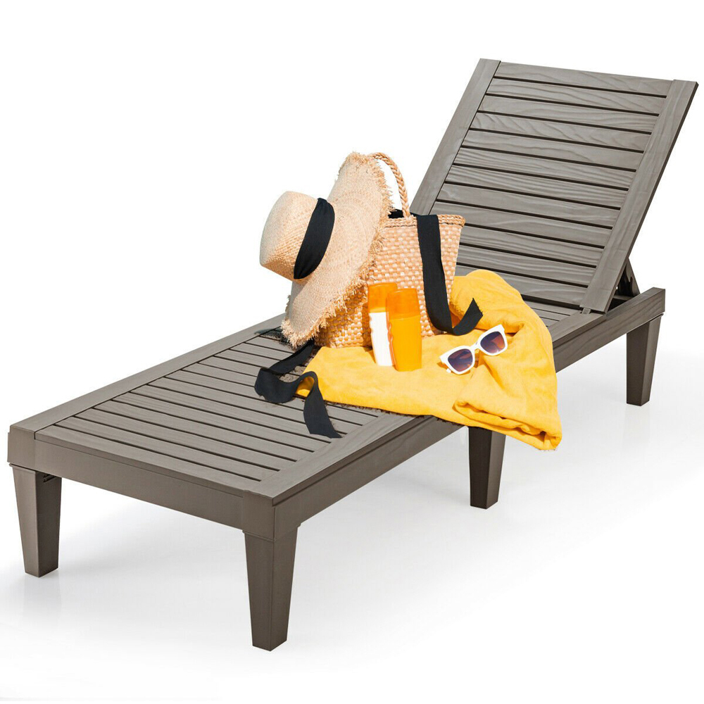 Costway Brown Adjustable Recliner Beach Lounger Image 2