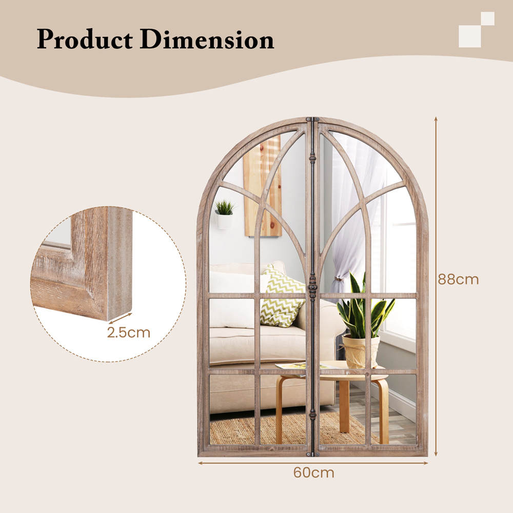 Costway Natural Arch Window Wall Mirror 88 x 60cm Image 9