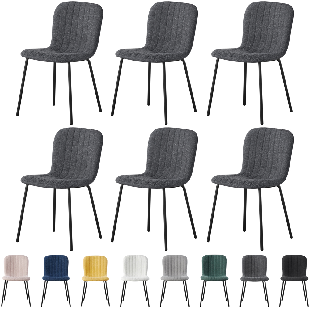 Bella Set of 6 Dark Grey Teddy Faux Fur Stitched Design Dining Chairs Image 7