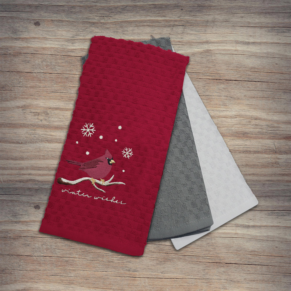 Noel Square Winter Robin Red Tea Towel 3 Pack Image 2