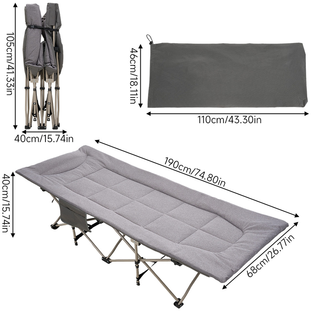Living and Home Grey Portable Folding Camping Cot with Headrest Image 8