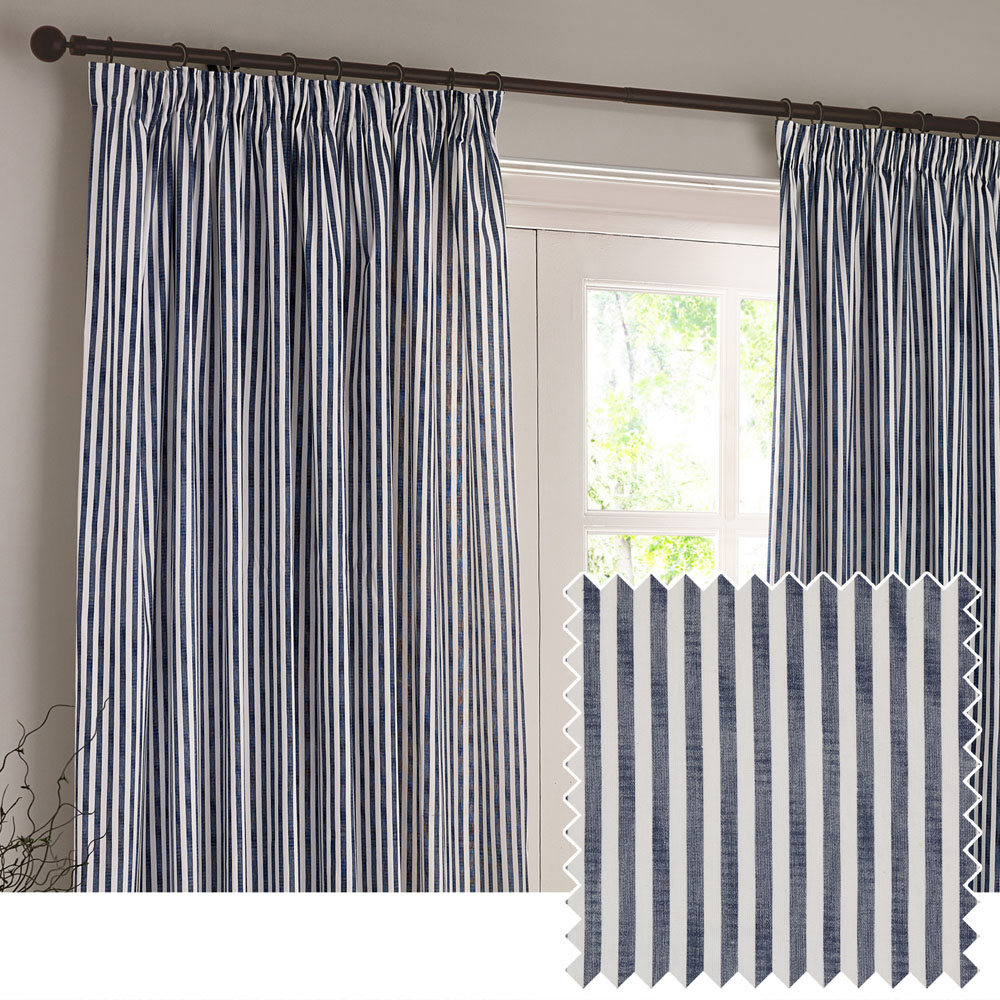 Yard Hebden Blue Striped Cotton Pencil Pleat Curtains 168 x 229cm Image 5