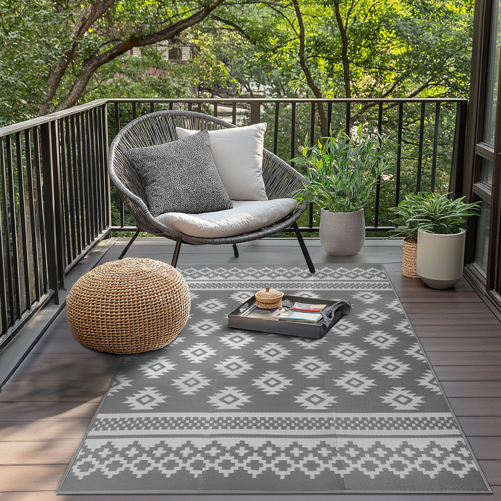 Green Decore Riffle Sharkskin Grey and White Camping and Picnic Rug 150 x 240cm Image 7
