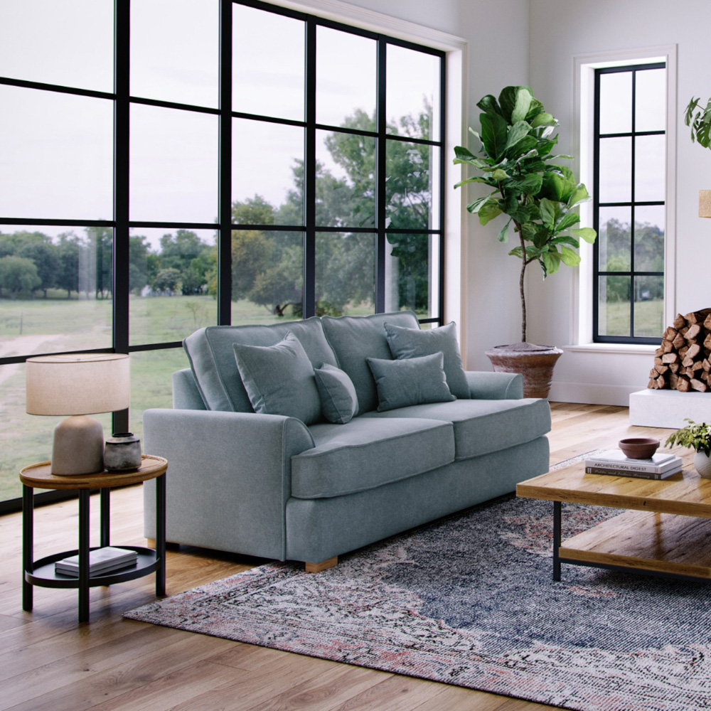 Alba City 2 Seater Fine Blue Fabric Sofa Image 5