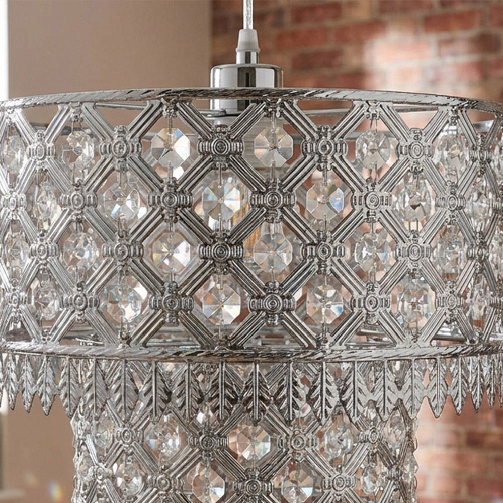 Silver Crystal Leaf Tip Tier Pendant Shade Image 6