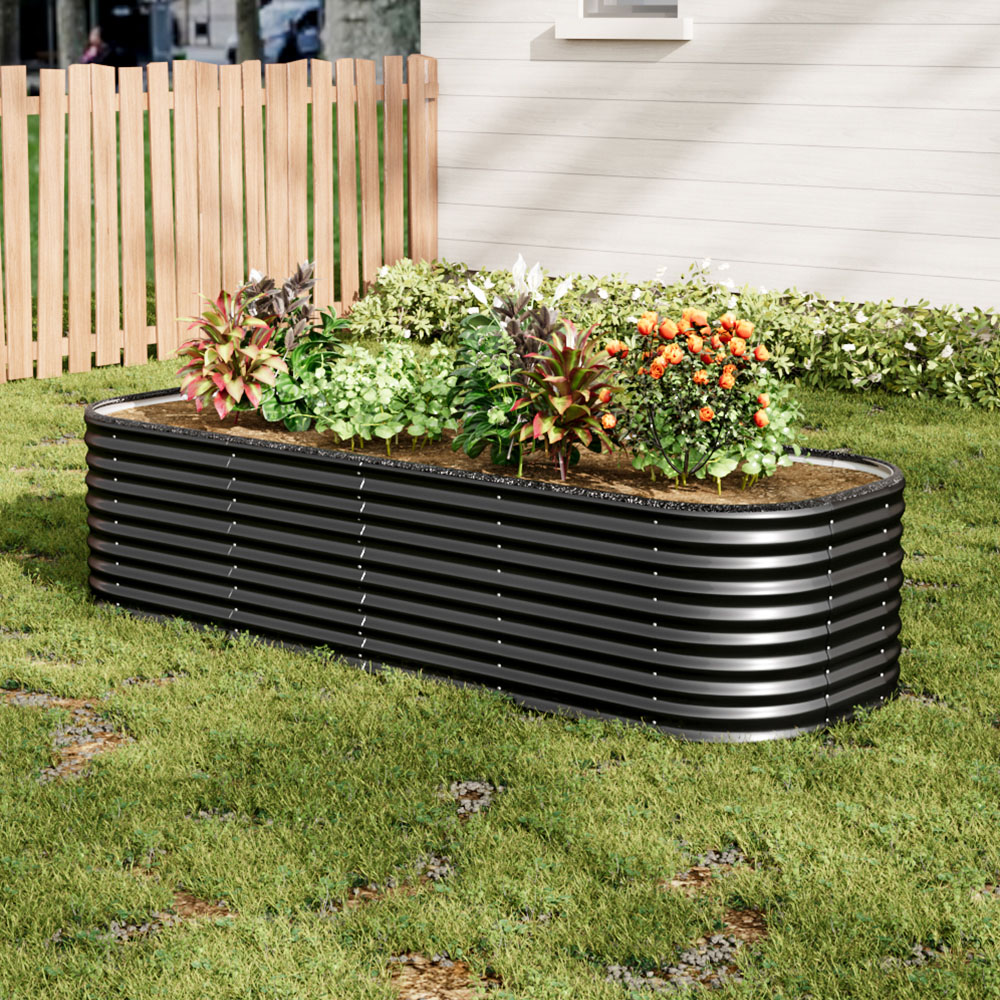 Living and Home Anthracite Oval Galvanised Steel Raised Garden Bed 240 x 56cm Image 2