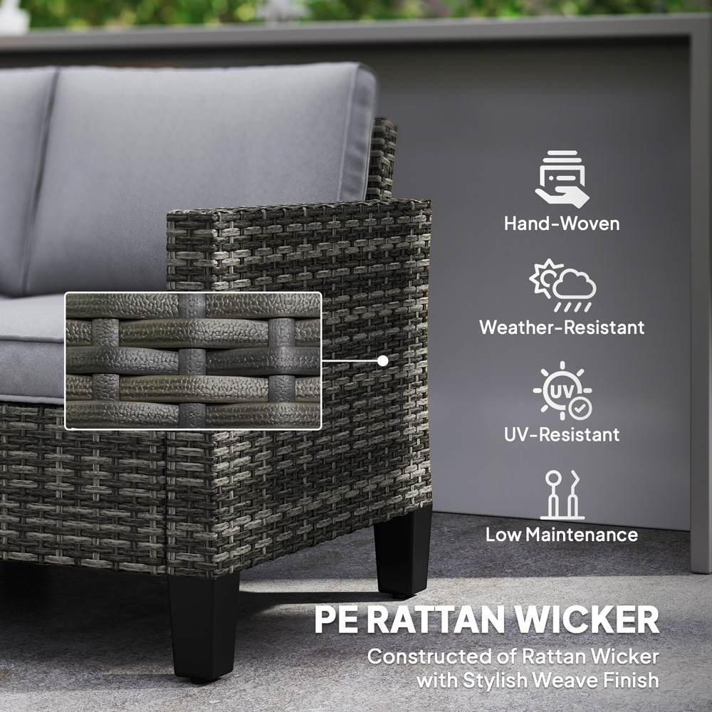Outsunny 2 Seater Dark Grey Cushion Rattan Garden Sofa Image 7