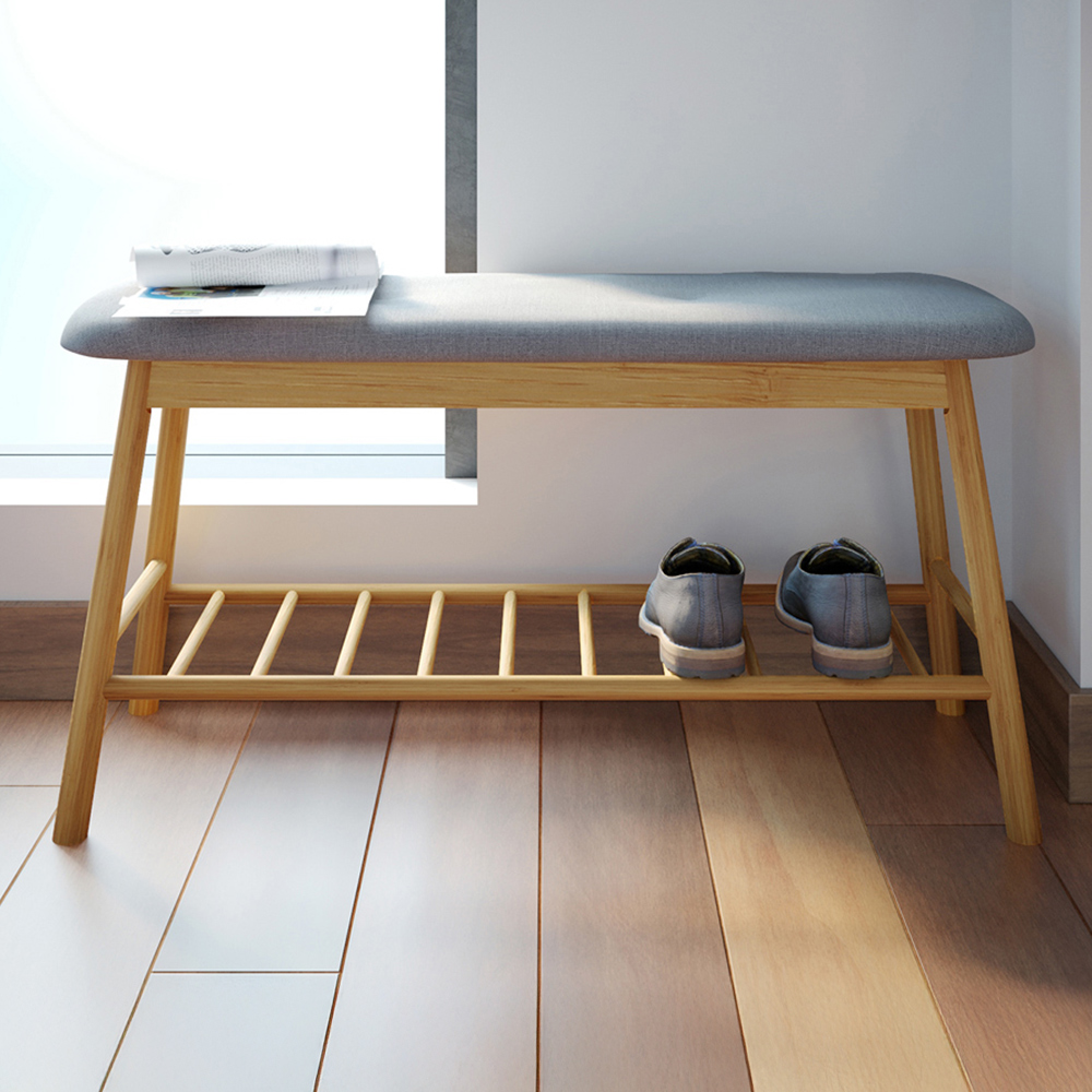 Living Elements Single Shelf Grey and Bamboo Shoe Bench Image 1