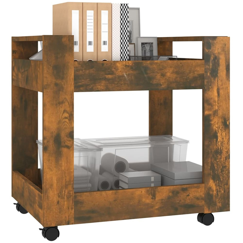 vidaXL 2 Shelf Smoked Oak Wooden Desk Trolley Image 3