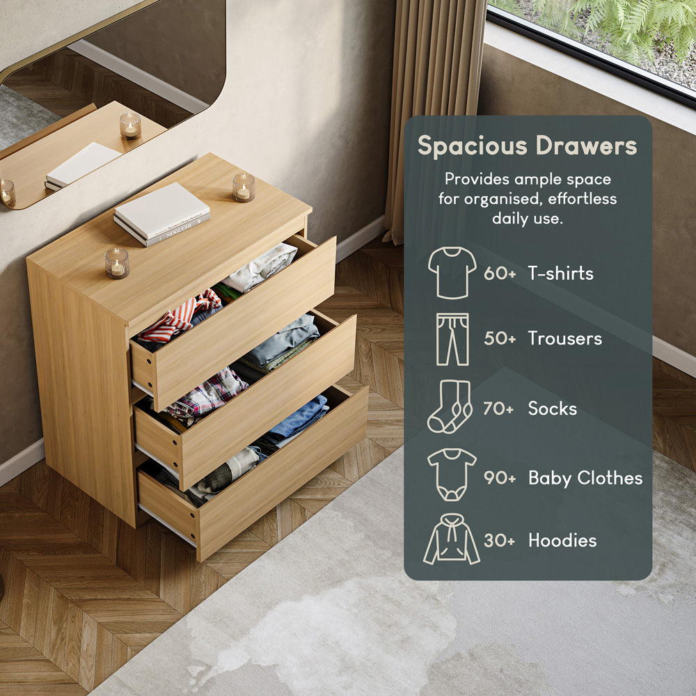 VIDA DESIGNS Denver 3 Drawer Pine Chest of Drawers Image 7