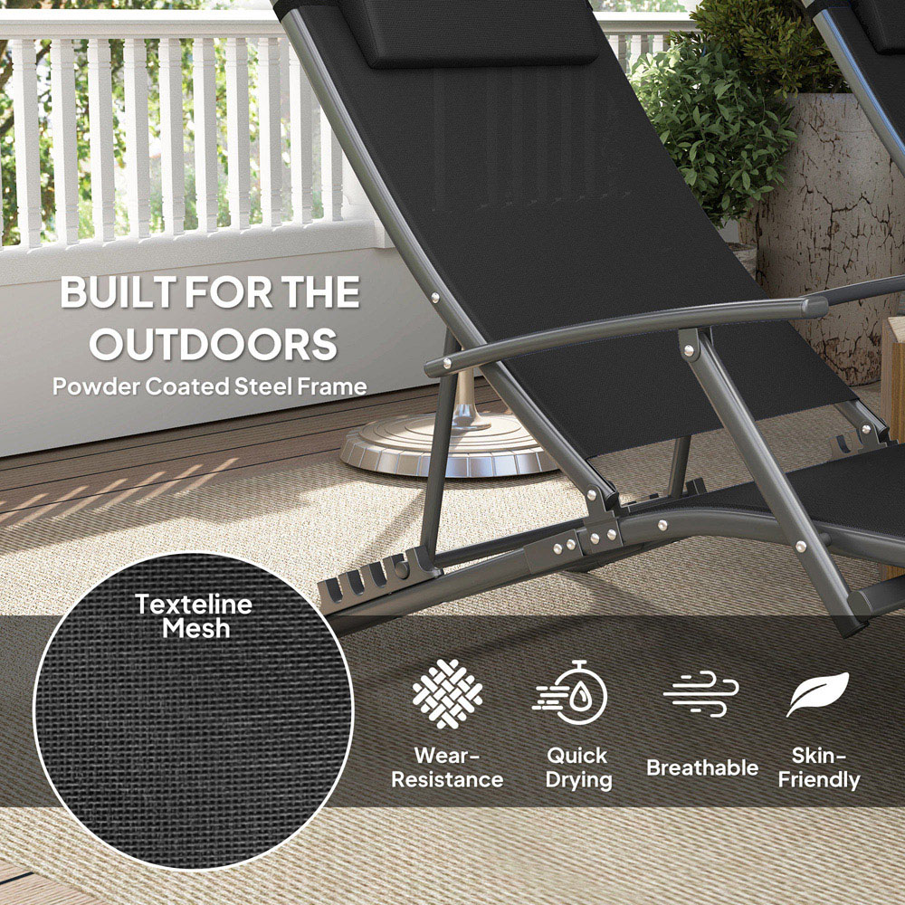 Outsunny Set of 2 Black Folding Sun Lounger Image 5