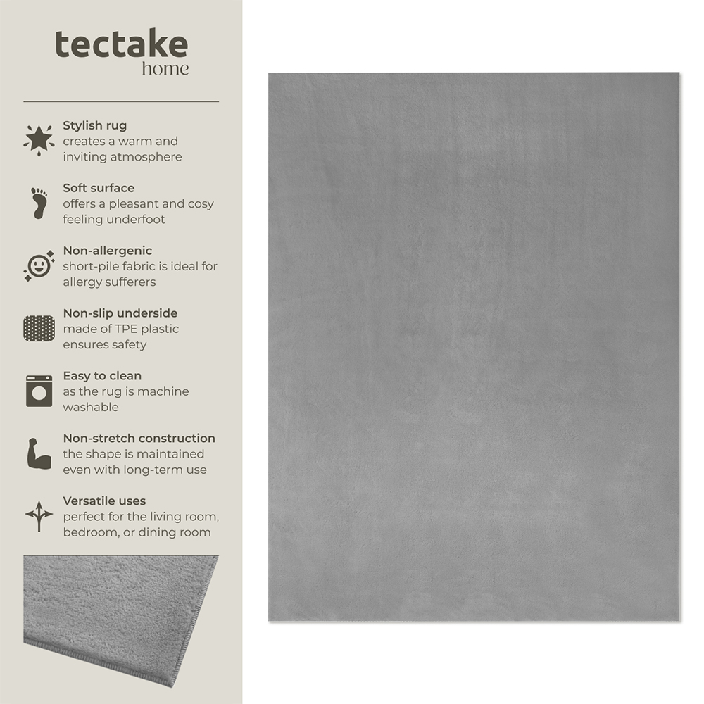 tectake Zonelle Grey Short Pile Ultra Soft Rug 230 x 160cm Image 7