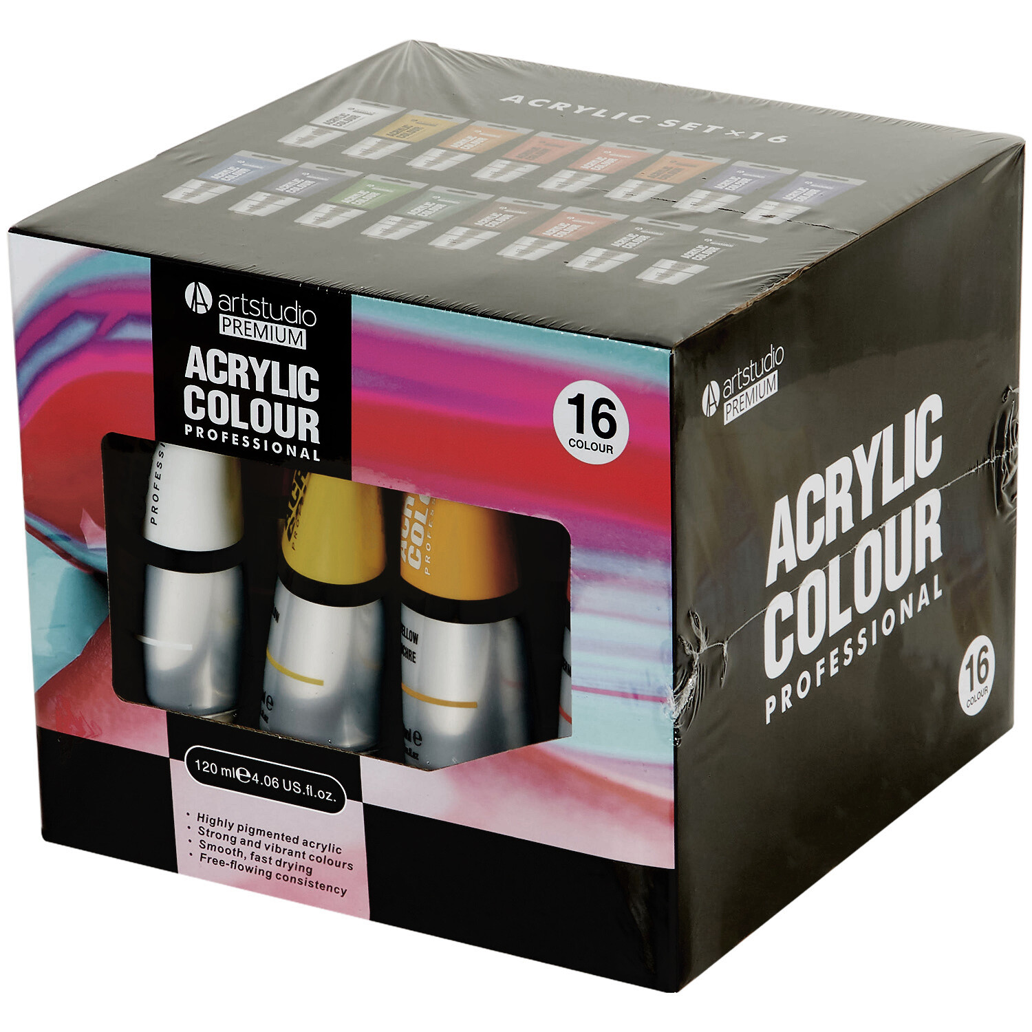 Pack of 16 Art Studio Professional Acrylic Colours - Multicolour Image 4