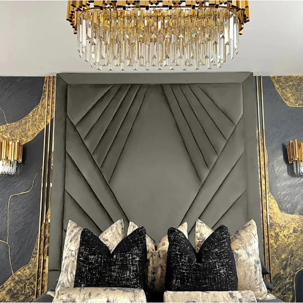 Eleganza Home Solia Super King Size Grey Plush Velvet Bed Frame with Headboard Image 3