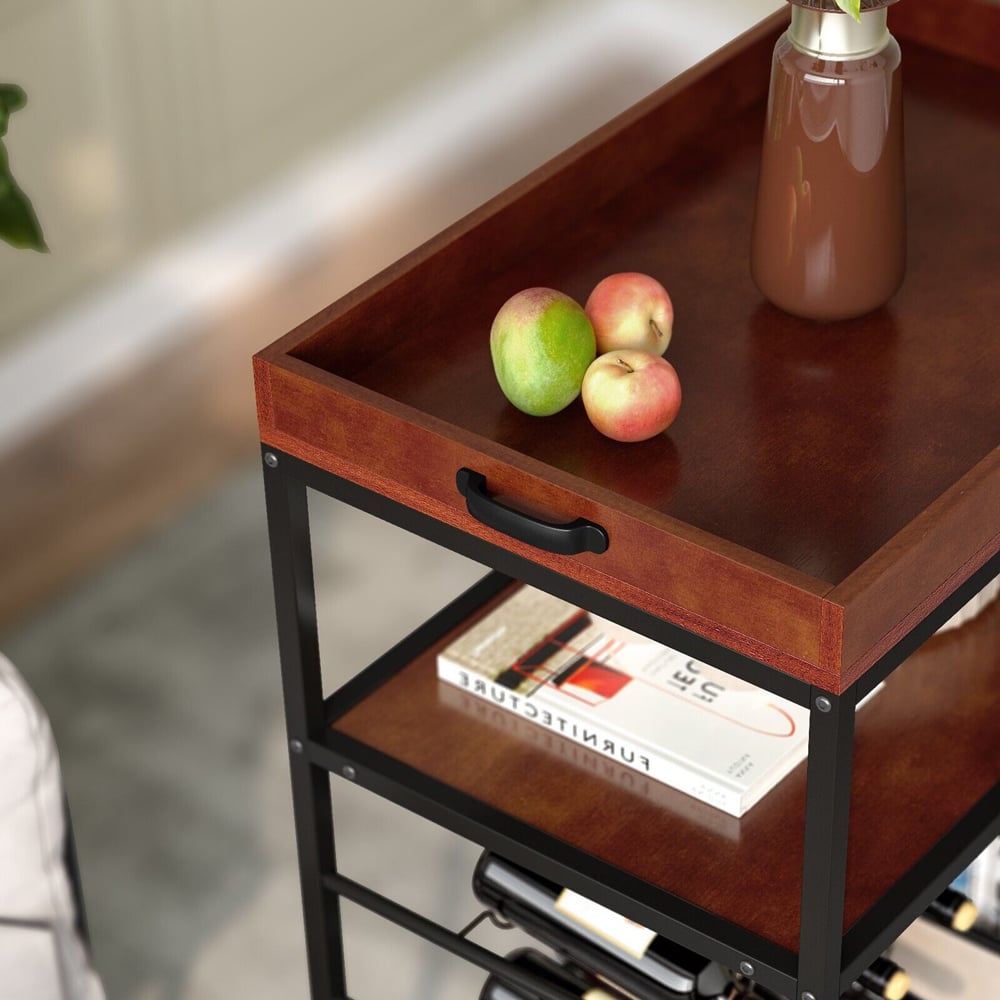 Costway 3 Shelf Kitchen Island Cart with Wine Rack and Glass Holder Image 4