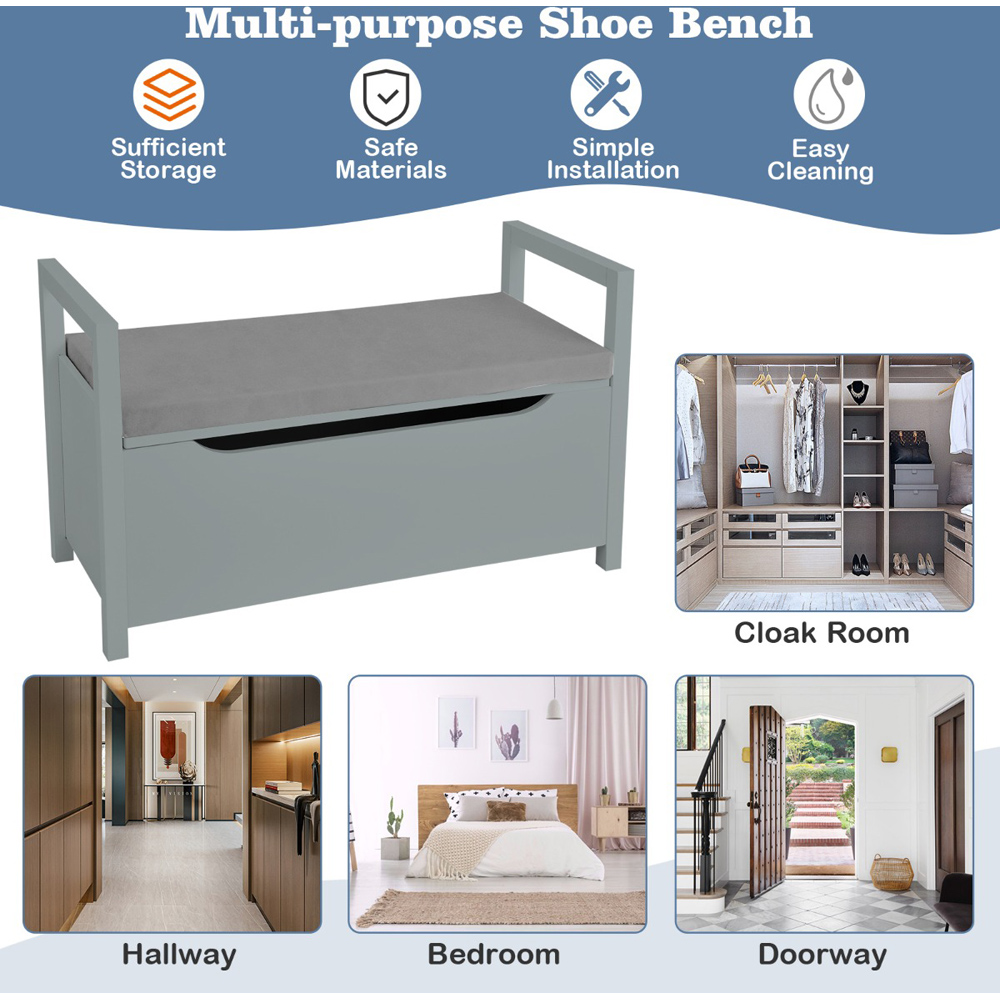 Costway Grey Storage Shoe Changing bench Image 8