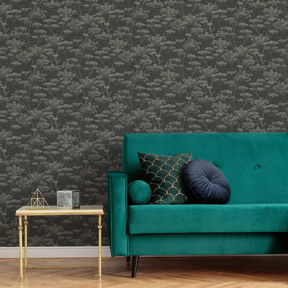 Boutique Serene Seed Head Black and Gold Wallpaper Image 3