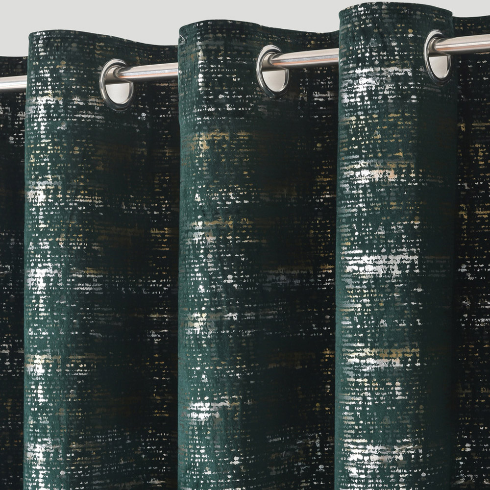 Intimates Warwick Green Metallic Velvet Eyelet Curtains 223 x 183cm Image 3