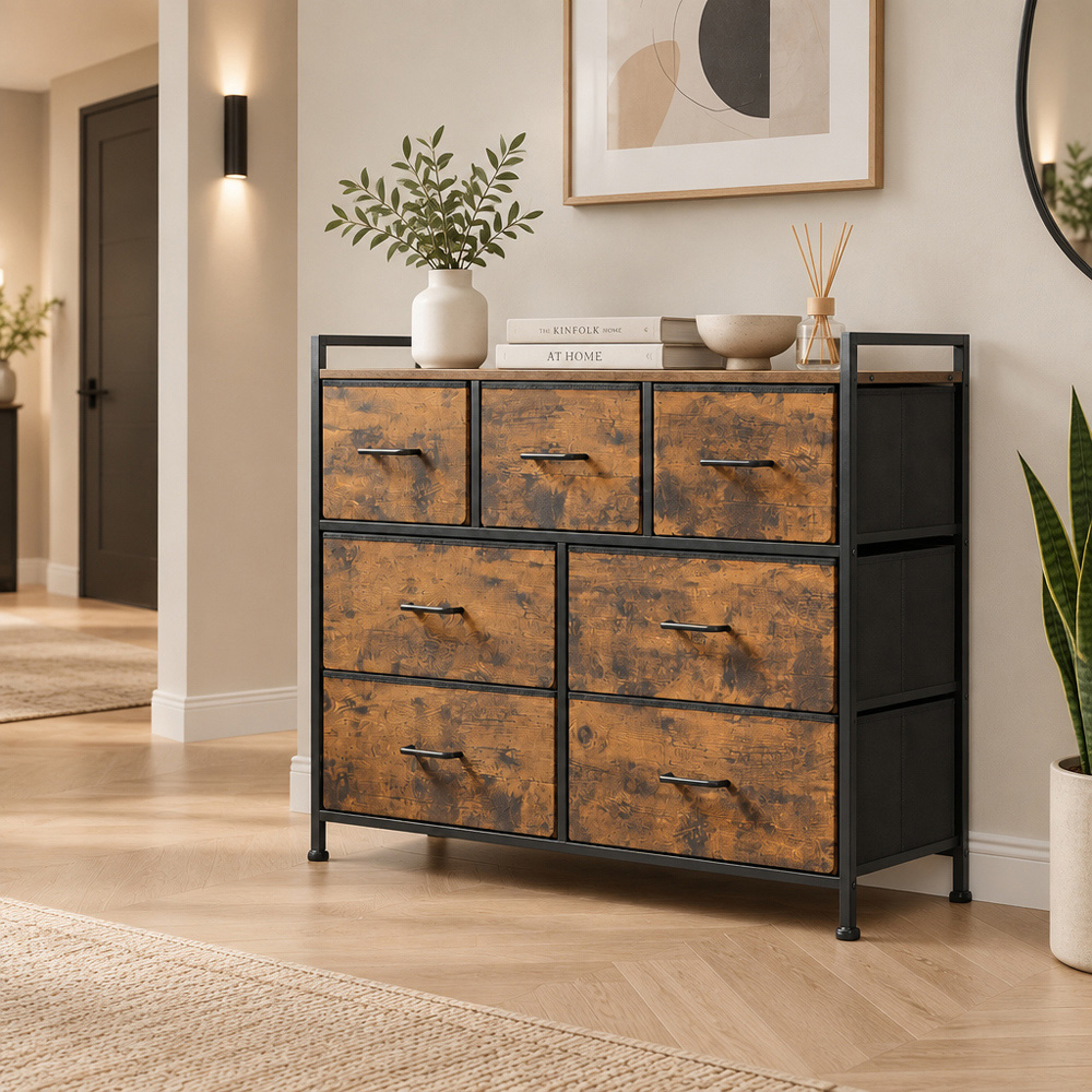 Modcraft 7 Drawer Single Shelf Rustic Brown Chest of Drawers Image 6